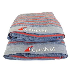 (2) Carnival Cruise Line Logo Beach Pool Towel New Design Blue Red Stripes 62x35